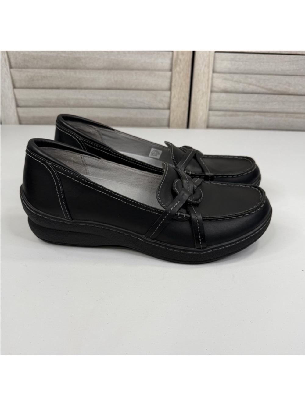 L.L. BEAN Women's Leather Wedge Slip On Loafers Black-9.5